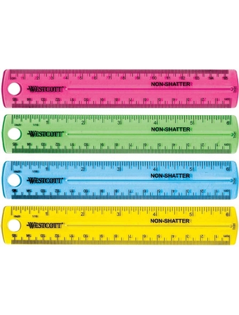 Règle 15 cm métrique rigide Westcott perforée couleurs assorties