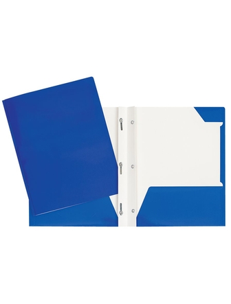 Duo-tang de carton laminé avec pochettes bleu