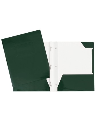 Duo-tang de carton laminé avec pochettes vert