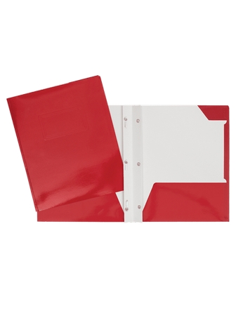 Duo-tang de carton laminé avec pochettes rouge