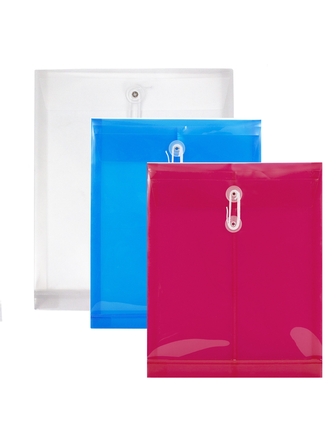 Enveloppe de plastique verticale format lettre attache cordon couleurs assorties