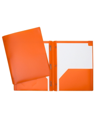 Duo-tang de plastique opaque avec pochettes orange