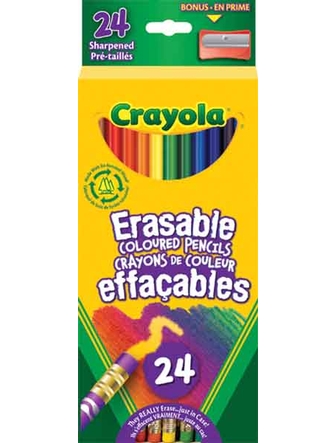 Crayons de couleurs paquet  de 24 effaçables prétaillés
