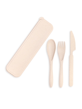 Ensemble d'ustensiles en plastique biodégradable Geo beige