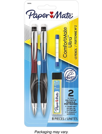 Pousse-mine 0,7mm Papermate ConfortMate Ultra paquet de 2 avec 12 mines et 5 gommes