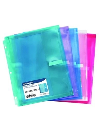 Enveloppe de plastique perforée horizontal format lettre attache velcro couleur ass.