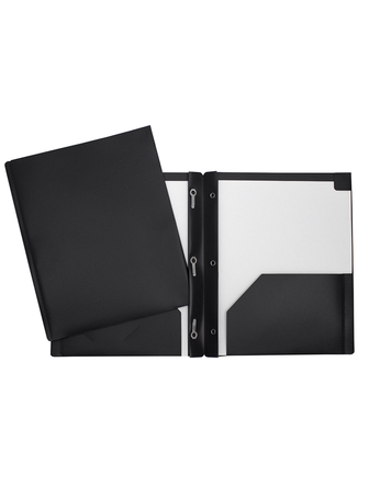 Duo-tang de plastique opaque avec pochettes noir