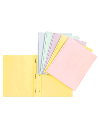 Duo-tang en plastique pastel avec pochettes couleurs assorties