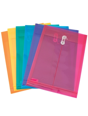 Enveloppe de plastique verticale format légal attache cordon couleurs assorties