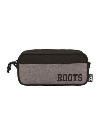 Étui à crayons Roots gris-noir à 2 compartiments à fermeture éclair