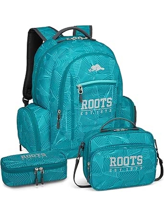 Ensemble Roots sac à dos, étui à crayons et boîte à lunch turquoise