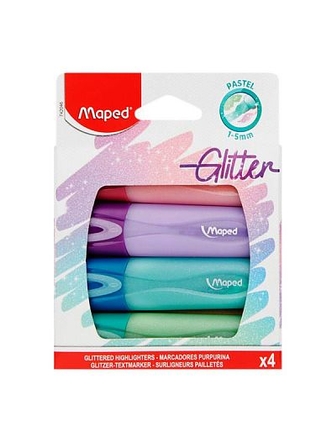 Ensemble de 4 surligneurs Maped pastel avec pailletes pqt de 4