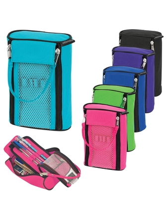 Étui à crayons Merangue 2 zippers 1 compartiment avec porte-crayons intégré bleu
