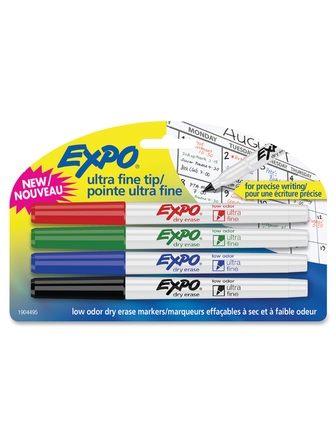 Marqueurs effaçables à sec Expo pointe ultra-fine paquet de 4 couleurs variées