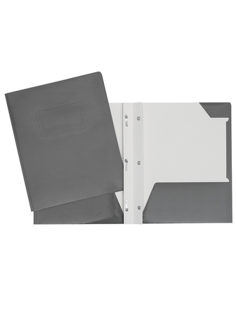 Duo-tang de carton laminé avec pochettes gris