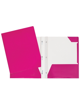 Duo-tang de carton laminé avec pochettes rose