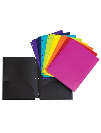 Chemise à 2 pochettes en plastique avec 3 trois perforés couleurs variées
