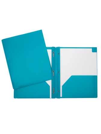 Duo-tang de plastique opaque avec pochettes turquoise